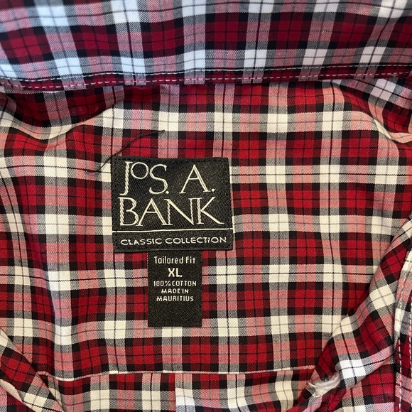 JoS A. Bank red/navy blue plaid button down Sz. XL - Picture 3 of 5